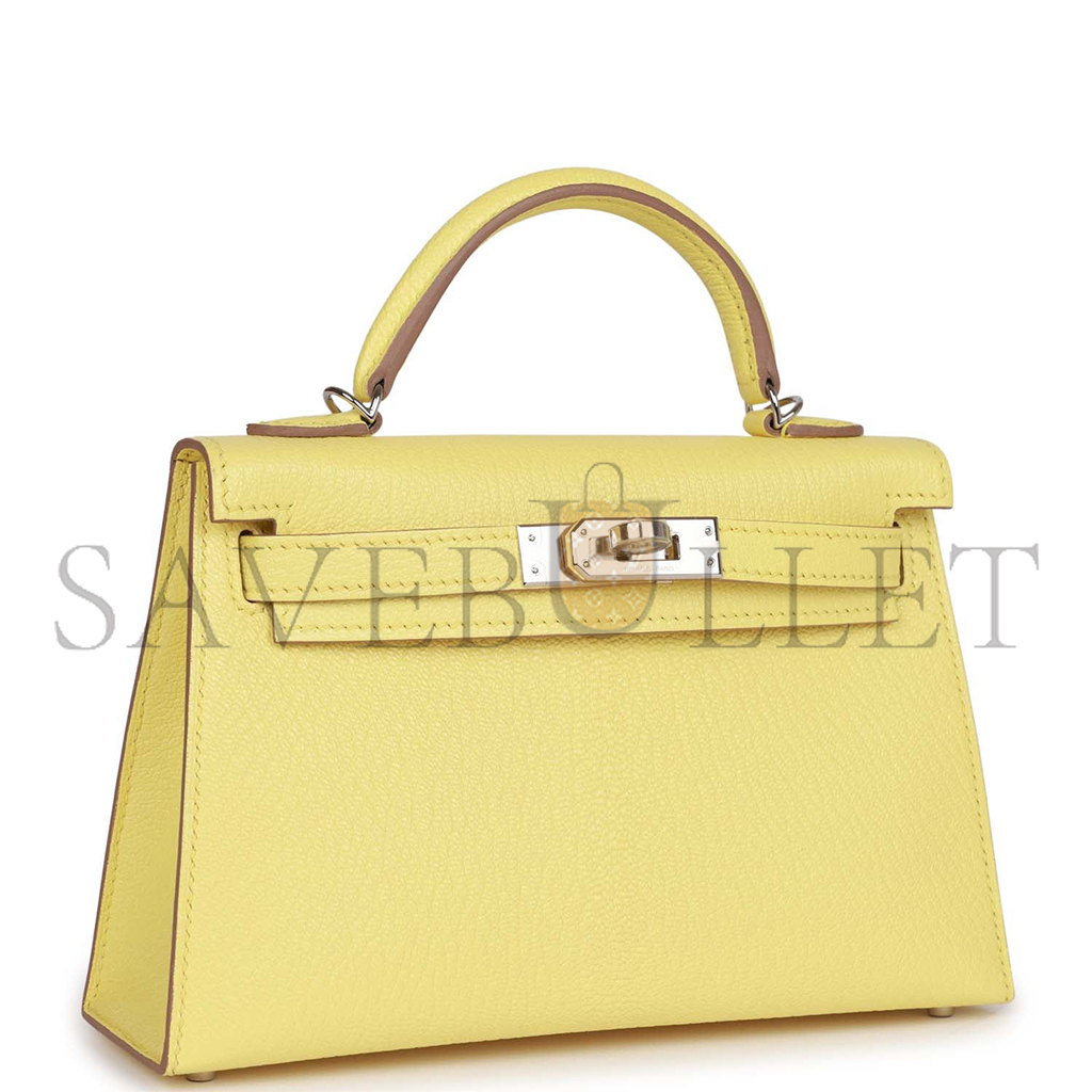 HERMÈS MINI KELLY II SELLIER LIMONCELLO CHEVRE PALLADIUM HARDWARE (19*12*5.5cm) 